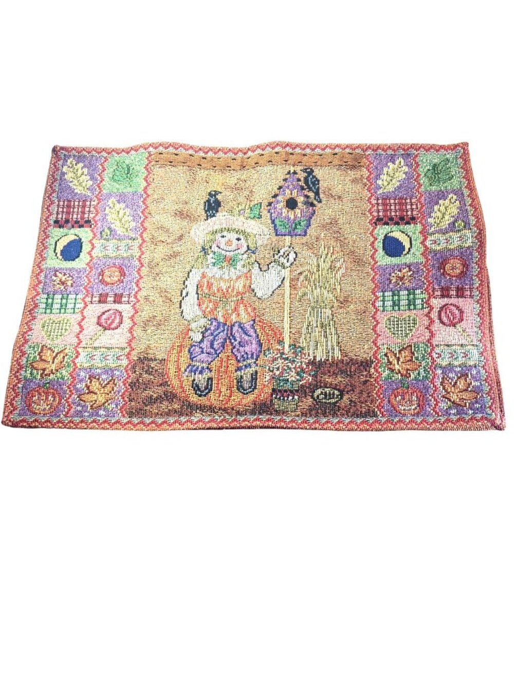 Set Of 2 Placemats Autumn Scarecrow Woven Tapestry Fall Halloween Table Linens